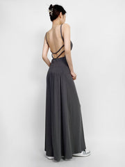 Anabella Black Lace Up Maxi Dress - Grey