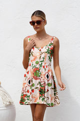 Botanical Print Sleeveless Button-Down Mini Dress