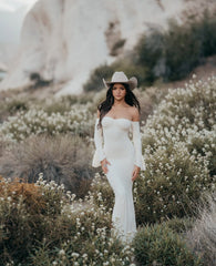 Bell Sleeve Strapless Lace Mermaid Dress