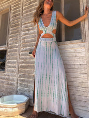 Printed V-neck Waist-Baring Dress