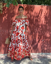 Floral Print Off-Shoulder Puff Sleeve Long Dress
