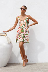 Botanical Print Sleeveless Button-Down Mini Dress