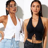 Solid Color Drawstring Backless Shoulder Strap