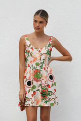 Botanical Print Sleeveless Button-Down Mini Dress