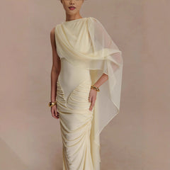 Shawl Mesh Hip Skirt Midi Dress