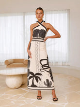 A Shell Print Off-The-Neck Cinched Waist A-Line Dress