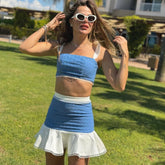 Two-Piece Suspender Skirt Suit