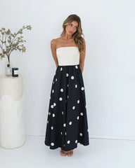 Polka Dot Print Paneled Maxi Dress