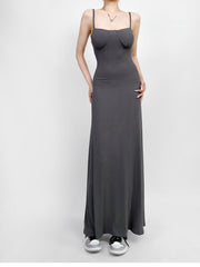 Anabella Black Lace Up Maxi Dress - Grey