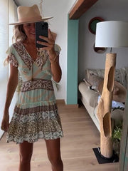 Positioned Print Ruffle Pendant Dress