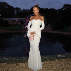 Bell Sleeve Strapless Lace Mermaid Dress