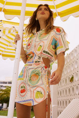 Printed Waist-Baring Mini Dress