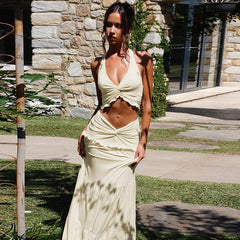 Halter Strap Twisted Maxi Skirt Set