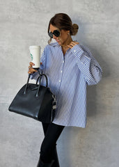 Striped print loose versatile long-sleeved shirt