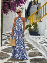 Royal Blue Printed Sleeveless Backless Dress