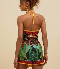 Retro Print Patchwork Romper