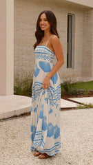 Shell Print High Waist Slip-On Midi Dress