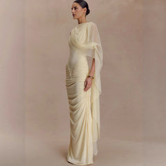 Shawl Mesh Hip Skirt Midi Dress