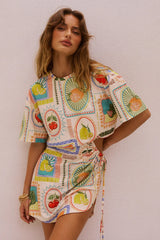 Printed Waist-Baring Mini Dress