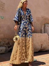 Printed V-Neck Open Back Waist Wide-Leg Jumpsuit