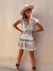 Positioned Print Ruffle Pendant Dress