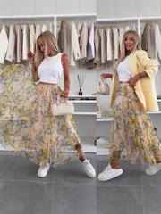 Printed Loose And Tight Waist Skirt Mesh