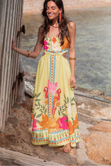 Printed Waist-Baring Maxi Dress