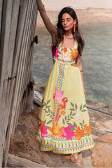 Printed Waist-Baring Maxi Dress