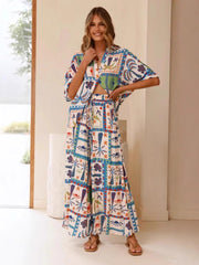 Printed Short-Sleeved Shirt And Wide-Leg Pants Suit