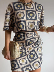 Printed Drawstring Waist Mini Dress