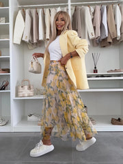 Printed Loose And Tight Waist Skirt Mesh