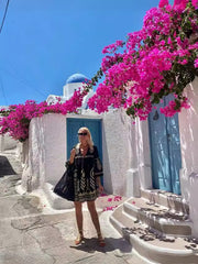 Positioned Print Trumpet Sleeve Dress