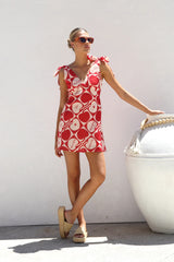 With Bow Shoulder Summer Vacation Mini Dress