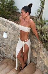 Sleeveless Navel-Exposed Knit Tube Top Long Dress