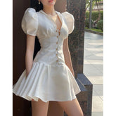 Ivory Ruffled Fishbone Dress