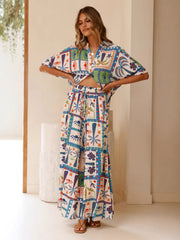 Printed Short-Sleeved Shirt And Wide-Leg Pants Suit