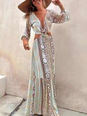 V-Neck Open Waist Tie Dress