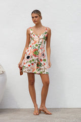 Botanical Print Sleeveless Button-Down Mini Dress
