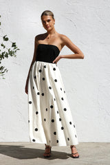 Polka Dot Print Paneled Maxi Dress
