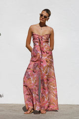 Botanical Print Strappy Resort Style Wide-leg Pants Jumpsuit