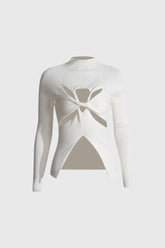 Gerippter Pullover mit Cut-Outs - Weiß