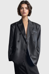 Leather Loose Blazer - Black