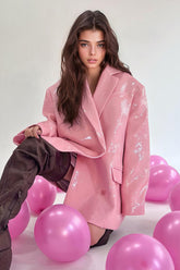 Oversize-Zweireiher-Blazer mit Pailletten - Pink