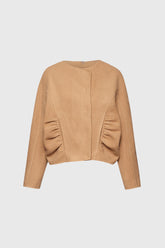 Kurze elegante Jacke mit rundem Ausschnitt - Camel