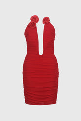 Mini robe avec roses - Rouge