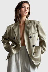 Leather Loose Blazer - Green