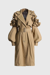 Einreihiger Trenchcoat mit Ärmeldetails - Braun