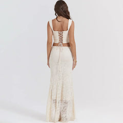 Lace UP CROP TOP and MAXI Skirt SET