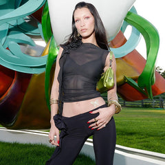 KATE Mesh RUFFLE FLowER DECORATED TOP