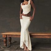 Lace UP CROP TOP and MAXI Skirt SET